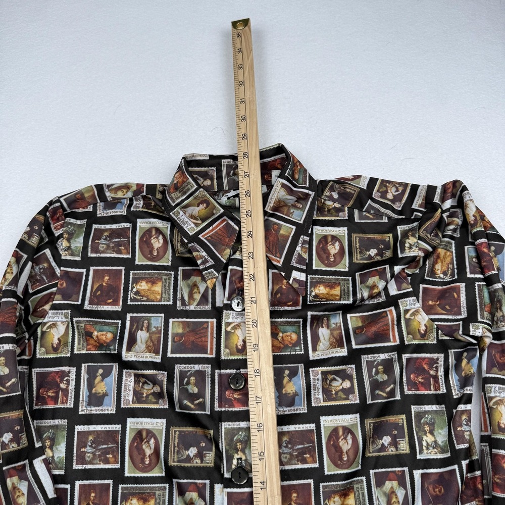 Vintage Alan Stuart Shirt Mens Medium 15-15.5 Black Art Print Button Down 90s - Picture 5 of 9